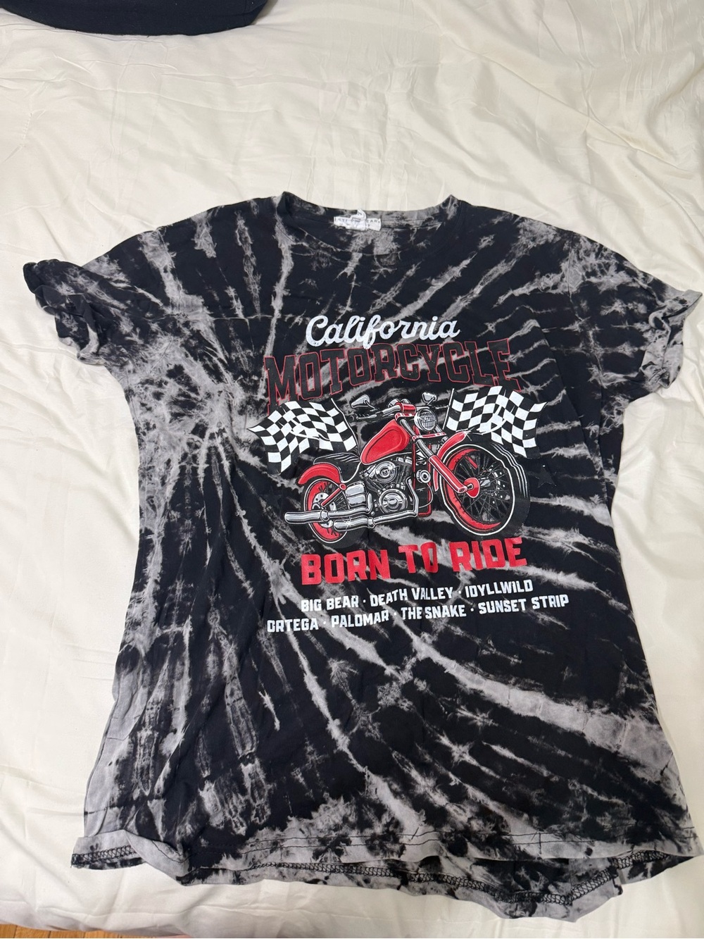 Streetwear Society Black & Gray Tie-Dye 'Born to Ride' Motorcycle Tee